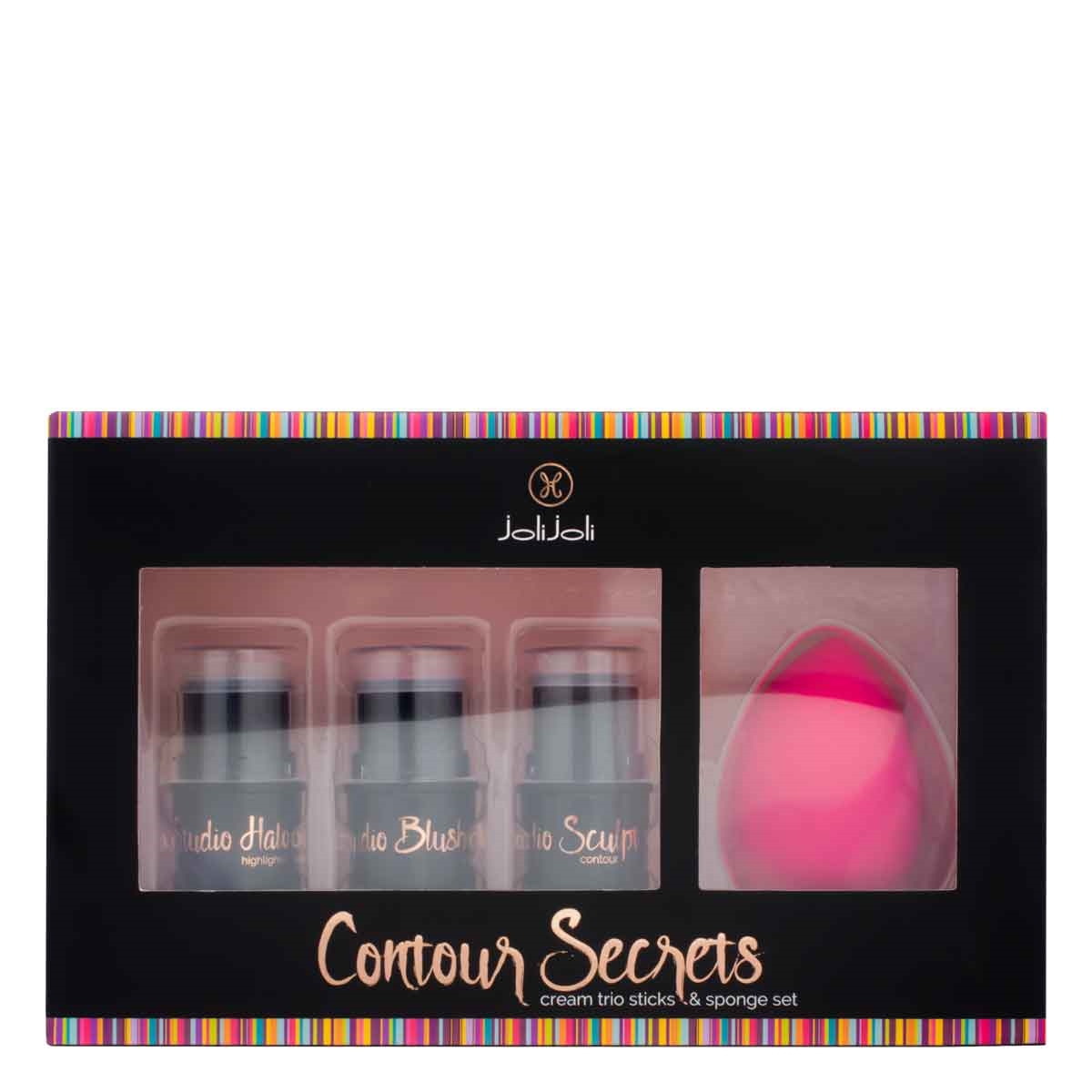 CONTORNO • BLUSH • ILUMINADOR Contour Secrets Trio Stick & Sponge Set 40 Maquiagem Joli Joli