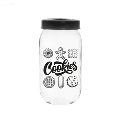 Pote de Vidro Herevin Redondo Com Tampa Preta Cookies