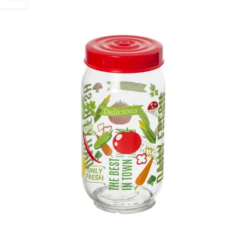 Pote de Vidro Herevin Redondo Com Tampa Vermelha Vegetais