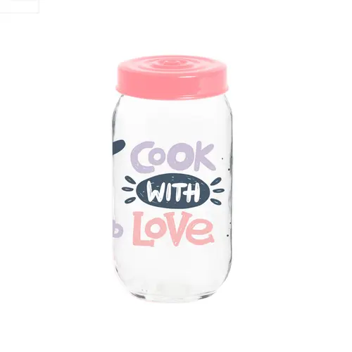 Pote de Vidro Herevin Redondo Com Tampa Rosa Cook With Love