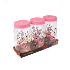 Jogo de 3 Potes Herevin de Vidro Com Tampa Rosa Spring Flower