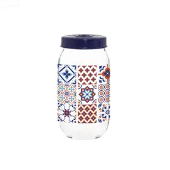 Pote de Vidro Herevin Redondo Com Tampa Azul Mosaic