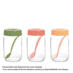 Pote de Vidro Herevin com Colher 370ml - Cores Sortidas