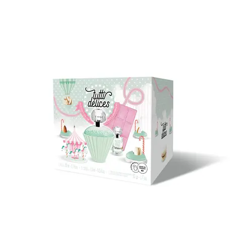 Kit Corania Tutti Delices Macaron Amande Set Eau de Toilette 50ml + Miniatura 15ml + Barra de Espuma 50g