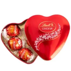 Trufa de Chocolate Suíço ao Leite Recheio Cremoso Coração Lindt Lindor Lata 50g 4 Unidades