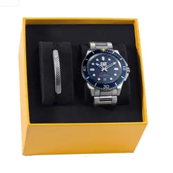 Kit Relógio Caterpillar Analógico Azul Aço Prata + Pulseira de Metal Prata QC.141.11.626