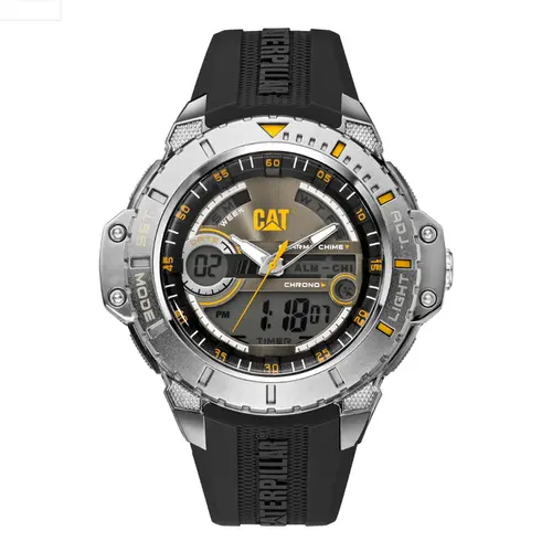 Relógio Masculino Caterpillar Analógico e Digital Fundo Preto Com Pulseira de Borracha Preta