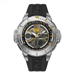 Relógio Masculino Caterpillar Analógico e Digital Fundo Preto Com Pulseira de Borracha Preta