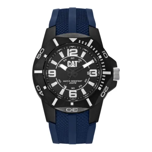 Relógio Masculino Caterpillar Diver Fundo Preto Com Pulseira de Silicone Azul