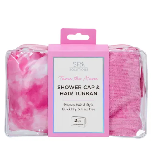 Conjunto Cala Com Toalha Para Cabelo e Touca - Rosa Choque