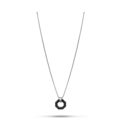 Colar Masculino Caterpillar Basaltic Pingente de Aço Prata 60cm