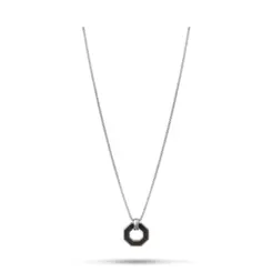 Colar Masculino Caterpillar Basaltic Pingente de Aço Prata 60cm