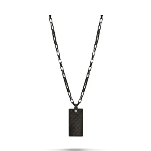 Colar Masculino Caterpillar Carbon Pingente de Aço Preto 60cm