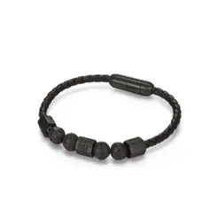 Pulseira Masculina Caterpillar Igneous Couro Preto Com Pedras Vulcânicas 21,5 cm J026B39111