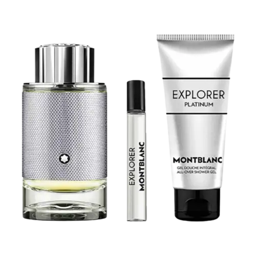Kit Perfume Montblanc Explorer Platinum Eau de Parfum 100ml + Travel Spray 7,5ml + Shower Gel 100ml Masculino