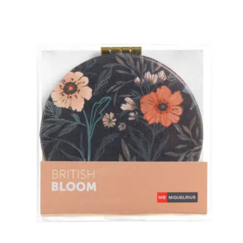 Espelho Duplo Miquelrius British Bloom de Bolsa Azul Floral 8x8cm