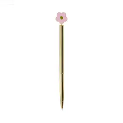 Caneta Miquelrius Tinteiro Dourado Com Flor Rosa da Cor Azul