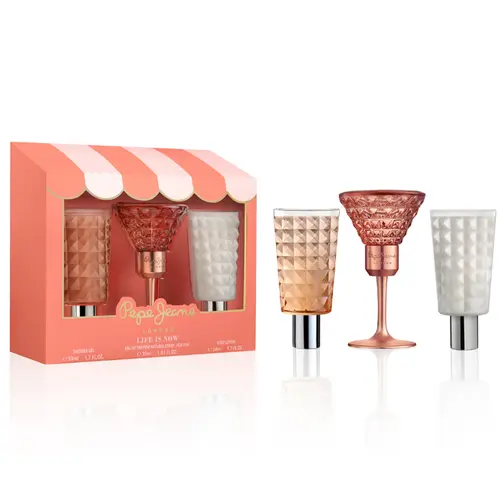 Kit Perfume Pepe Jeans For Her Life Is Now - Eau de Parfum 30ml + Loção Corporal 50ml + Gel de Banho 50ml