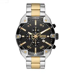 Relógio Diesel Masculino Cronógrafo Fundo Preto com Pulseira de Metal Prata e Dourada DZ4627