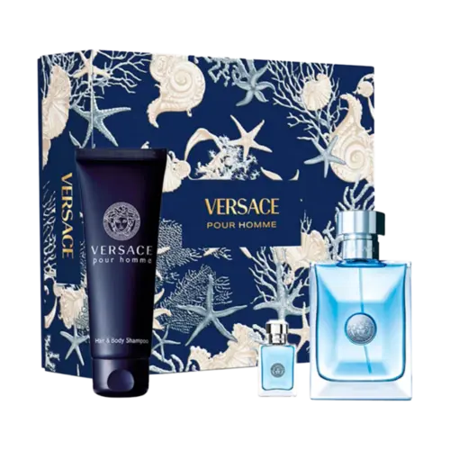 Kit Perfume Versace Pour Homme Eau de Toilette 100ml + Miniatura 5ml + Hair & Body Sampoo 150ml Masculino