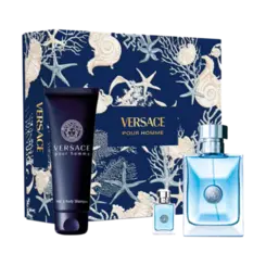 Kit Perfume Versace Pour Homme Eau de Toilette 100ml + Miniatura 5ml + Hair & Body Sampoo 150ml Masculino