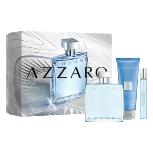 Kit Perfume Azzaro Chrome Eau de Toilette 100ml + Shower Gel 75ml + Travel Size 10ml Masculino