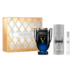 Kit Perfume Rabanne Invictus Victory Elixir Parfum Intense 100ml +  Desodorante Spray de 150ml + Mini Parfum de 10ml Masculino