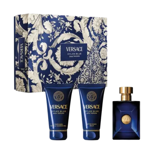 Kit Perfume Versace Dylan Blue Men - Eau de Toilette 50ml + Gel de Banho 50ml + Pós Barba 50ml
